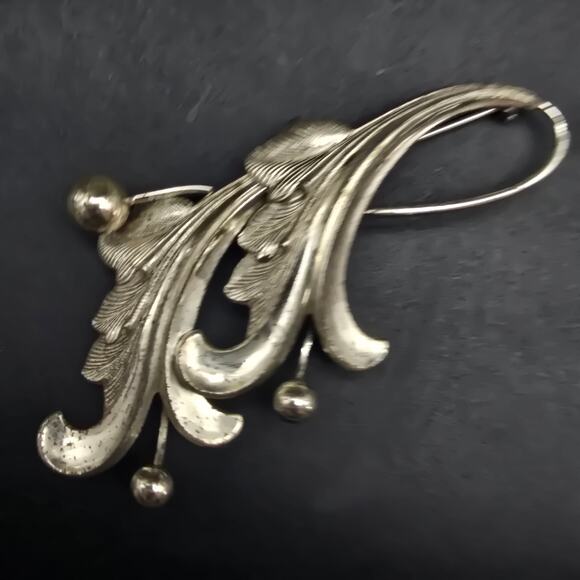 Forstner Sterling Weeping Flower Leaf Brooch Vintage Jewelry - Picture 6 of 7